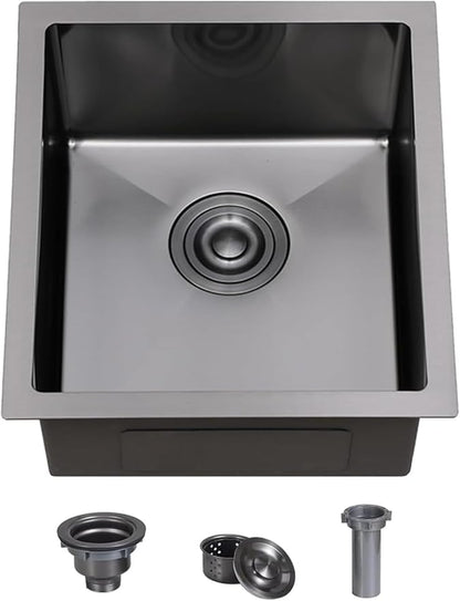 Hotis Gunmetal Black Undermount Bar Sink, Small Kitchen Sink, Black Bar Sink, Rv Otdoor Stainless Steel Wet Bar Prep Sink, 13 X 15 Inch Single Bowl