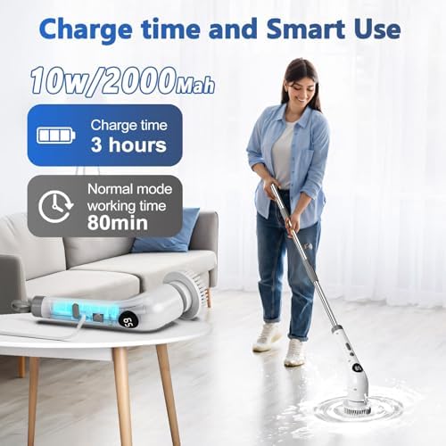 Qimedo Upgrade Rechargeable Electric Scrubber for Cleaning, 45-inch Handheld Spin Scrubber with Extended Long Handle, Cordless Power Dish Scrubber with 6 Brushes for Bathtub Grout Tile Floor