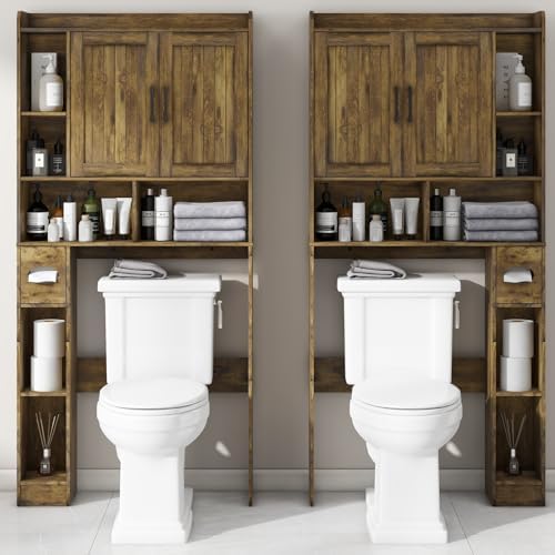 Vabches Farmhouse Over The Toilet Storage Cabinet with Barn Door, Brown