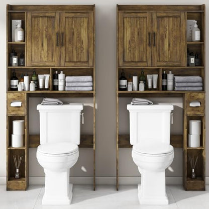 Vabches Farmhouse Over The Toilet Storage Cabinet with Barn Door, Brown