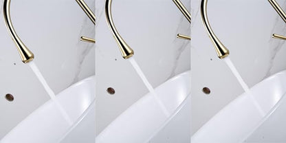 Premium Gold Brass & Marble Bathroom Faucet Hot & Cold Water Mixer Swivel Sink Tap Elegant Design for Modern Vanities Durable Copper Construction，Golden High