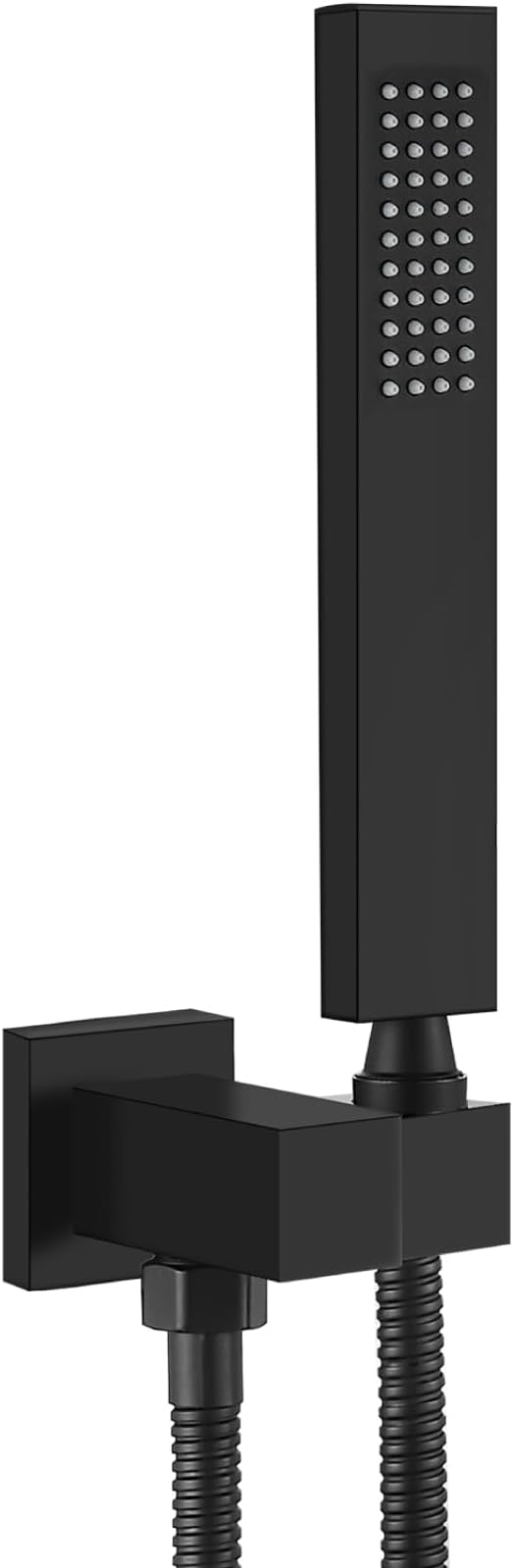 Heyalan SUS304 Handheld Shower Set with Hose & Wall Holder, Matte Black | SUS304 stainless steel wand, straight-style design, single rain spray, 59-inch long hose and standard 1/2-inch connection