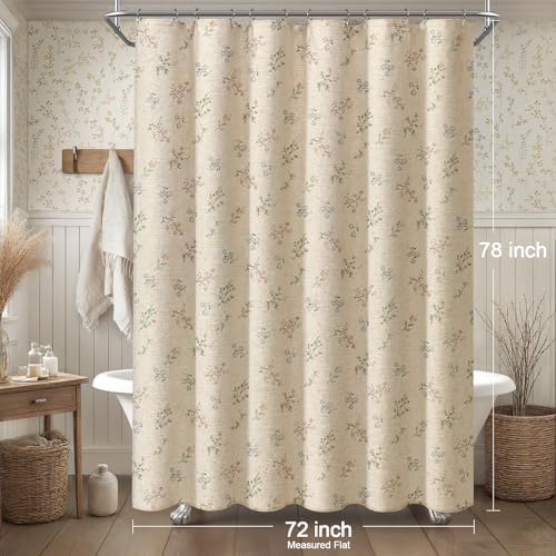 Floral Farmhouse Vintage Linen Shower Curtain French Country Decor 72Wx78H