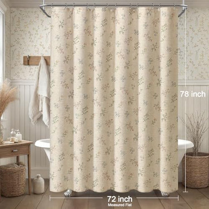 Floral Farmhouse Vintage Linen Shower Curtain French Country Decor 72Wx78H