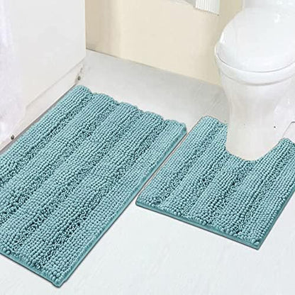 2 Piece Bathroom Rug Set with Toilet Mat, Soft Absorbent Chenille, Non-Slip