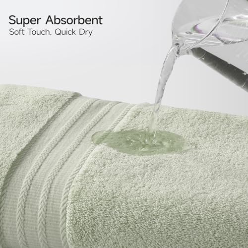 REDKISS Green Towel Set of 8-100% Cotton Luxury Bath Towels Set for Bathroom, 600 GSM Highly Absorbent Bathroom Towel with 2 Large Bath Sheet, 2 Hand, 4 Washcloths, Green Shower Towels for Dorm
