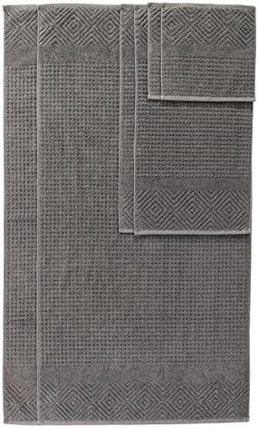 Texere 100% Organic Cotton Diamond Jacquard 700 GSM Luxury Bath Towel Sets - 2 Ultra Soft, Large Bath Towels, 2 Hand Towels, 2 Washcloths (Diamond, Cathedral Gray, 6 Piece)