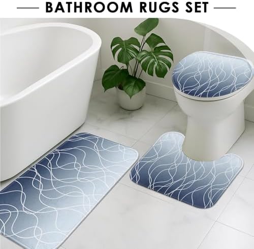 Bathroom Sets with Shower Curtain and Rugs, 4 Pcs, Ombre Abstract