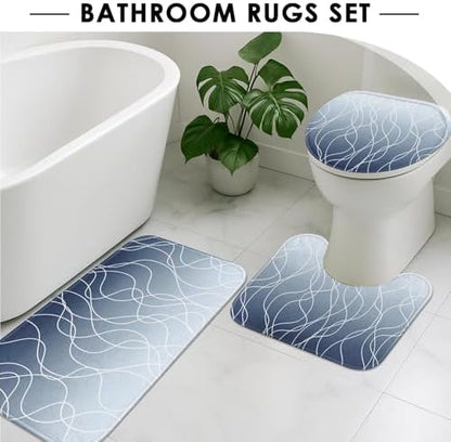 Bathroom Sets with Shower Curtain and Rugs, 4 Pcs, Ombre Abstract