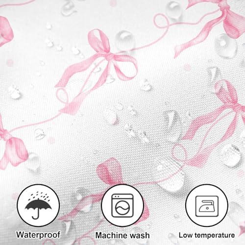 Pink Bow Shower Curtain for Bathroom Decor, Teen Girls Theme, 72x72In