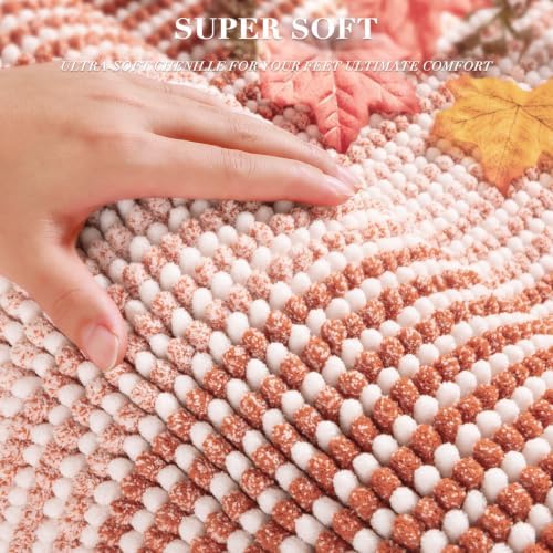 BSICPRO Bathroom Rugs Sets 2 Piece, Non Slip Striped Bath Mat, Light Orange
