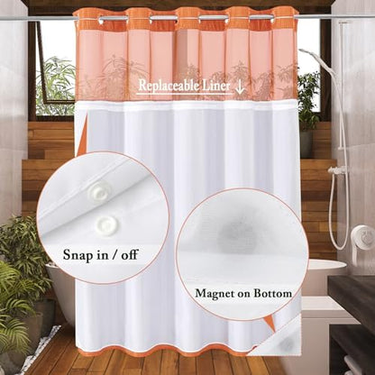 Gibelle No Hook Cloth Burnt Orange Shower Curtain with Liner, 72x80