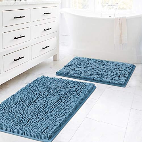 H.VERSAILTEX Dark Teal Bath Mats for Bathroom Non Slip Ultra Thick and Soft Chenille Plush Floor Mats Bath Rugs Set, Microfiber Door Mats for Kitchen/Living Room (Pack 2-20" x 32"/17" x 24")