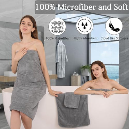 Ycosy 4 Pack Extra Large Microfiber Bath Towels Set,35x70 inches,600GSM,Less Lint Highly Absorbent Super Soft & Quick Dry,Oversized Bath Towels,Perfect for Bathroom Gym Pool,Grey