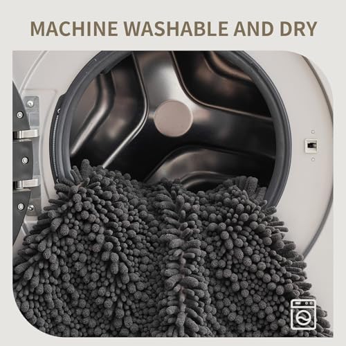 Bathroom Rugs Non Slip Washable 36x24, Extra Thick Soft Chenille Absorbent Bath Mat, High Density Barrier Non Slip Backing, Quick Dry Plush Shaggy Floor Carpet for Tub&Shower, Darkgrey