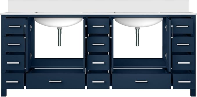 Jacques 84 in. W x 22 in. D Navy Blue Double Bath Vanity and White Quartz Top
