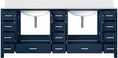 Jacques 84 in. W x 22 in. D Navy Blue Double Bath Vanity and White Quartz Top