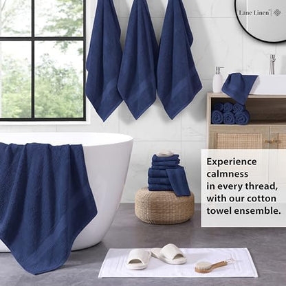 LANE LINEN Bathroom Towel Set 18 Piece Soft Absorbent Quick Dry - Navy