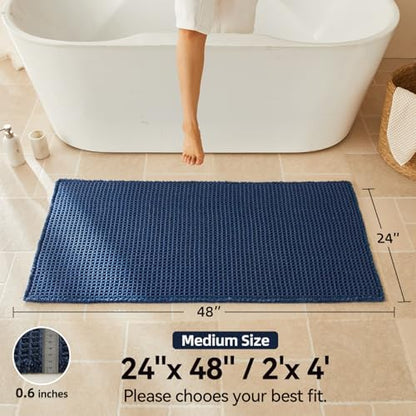Triohero Waffle Bath Mat, Boho Bathroom Rugs Non Slip, 24x48 Navy Blue