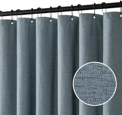 MIULEE Linen Fabric Shower Curtain Dusty Blue W72*L78 12 Metal Hooks