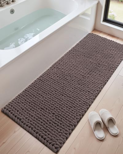 DEXI Bathroom Runner Rugs 60x24, Non Slip Chinelle Bath Mat, Dark Taupe