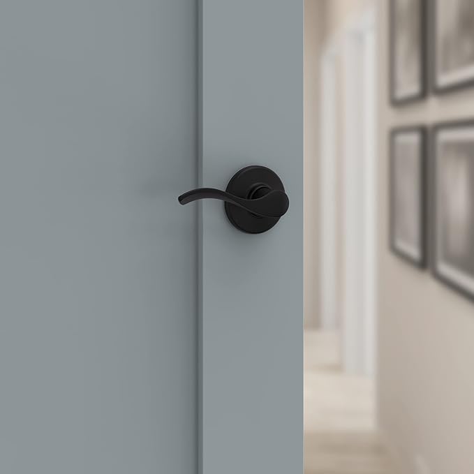 Kwikset Balboa Interior Passage Door Handle, Lever For Closet and Hallway Doors, Reversible Non-Locking Handle Lever, Matte Black