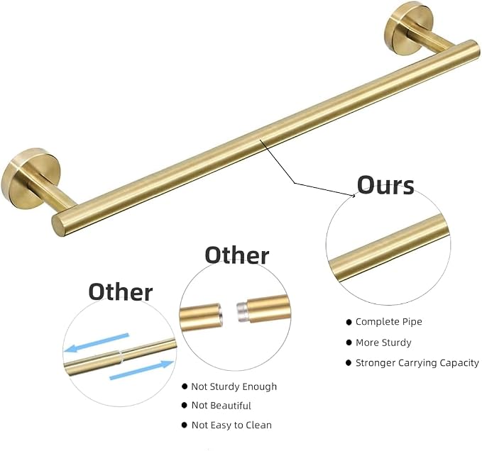 Gold Bathroom Hardware, Bathroom Accessories Set Includes Toilet Paper Holder 24 Inch Towel Bar Towel Ring Robe Hook 4 Pieces Wall Mount