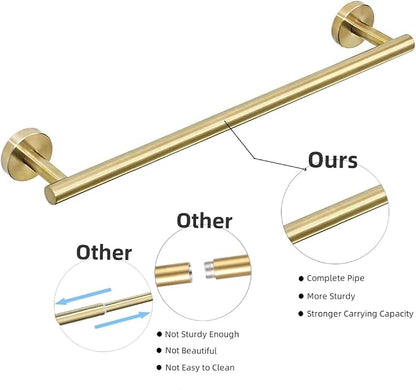 Gold Bathroom Hardware, Bathroom Accessories Set Includes Toilet Paper Holder 24 Inch Towel Bar Towel Ring Robe Hook 4 Pieces Wall Mount