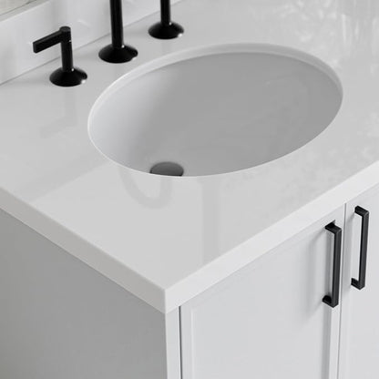 ARIEL Kelly 72-inch Bathroom Vanity with Sink,Solid Wood, 1.5-inch Pure White Quartz Countertop & Backsplash, Double Oval Porcelain Sink, 4 Soft Closing Doors, 5 Dovetail Drawers, White
