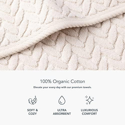 Texere 100% Organic Cotton Jacquard 650 GSM Premium Bath Towel Sets - Extra Absorbent Quick Dry and Plush, 2 Large Bath Towels, 2 Hand Towels, 2 Washcloths (Cable, Birch, 6 Piece)