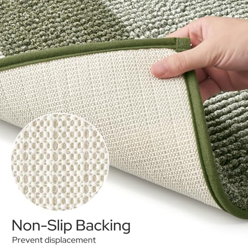 HOMEIDEAS Sage Green Bathroom Rugs Set, Striped Chenille, 20"x32"+17"x24"