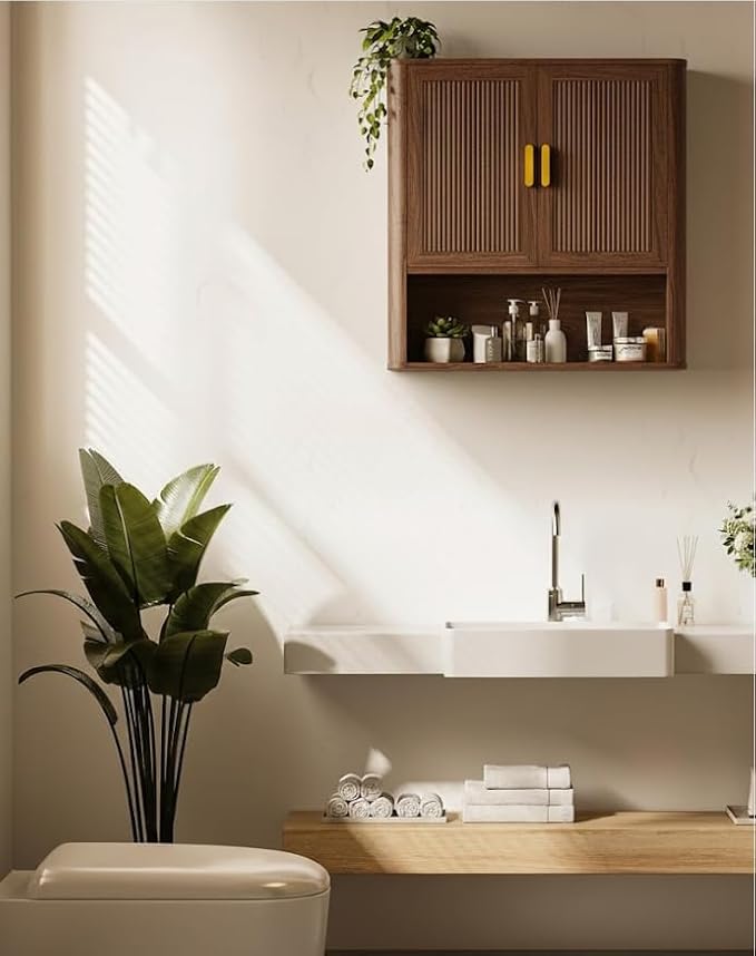 Bathroom Storage Cabinet, Medicine Cabinet with Adjustable Wood Shelf & Doors, Over The Toilet Storage Cabinet for Laundry Room & Kitchen & Living Room (Walnut)