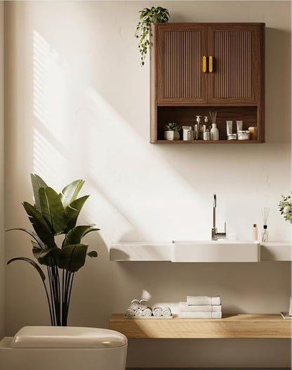Bathroom Storage Cabinet, Medicine Cabinet with Adjustable Wood Shelf & Doors, Over The Toilet Storage Cabinet for Laundry Room & Kitchen & Living Room (Walnut)