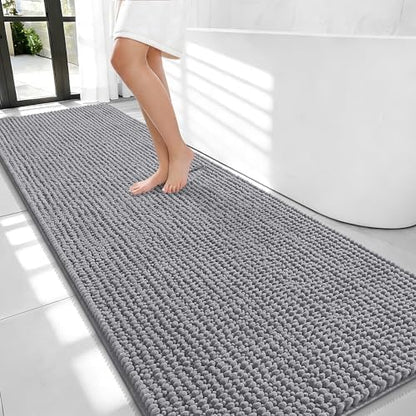 OLANLY Thick Chenille Bathroom Runner Rugs 70x24, Absorbent Bath Mat, Grey