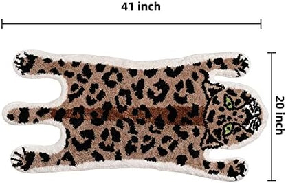 Panstar Leopard Bath Mat for Bathroom, Cute Brown Leopard Cartoon Bath Mats Non Slip Animal Shaped Absorbent Bathtub Rug Bathroom Plush Shower Rugs