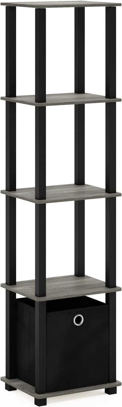 FURINNO TNT No Tools 5-Tier Display Decorative Shelf, French Oak Grey/Black/Black