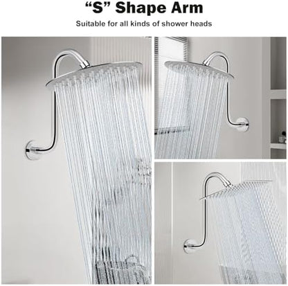 NearMoon S Shaped Shower Head Riser Arm, Shower Extender Arm with Flange, Standard 1/2" Connection- Bathroom Accessory (12 Inch, Chrome)