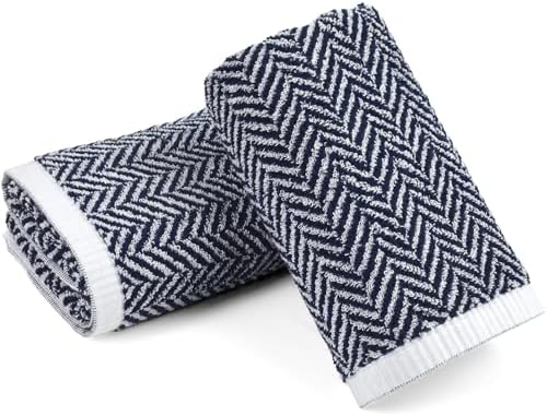 Cleanbear Bathroom Hand Towels with Herringbone Pattern - Cotton, 2-Pack