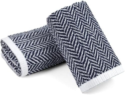 Cleanbear Bathroom Hand Towels with Herringbone Pattern - Cotton, 2-Pack