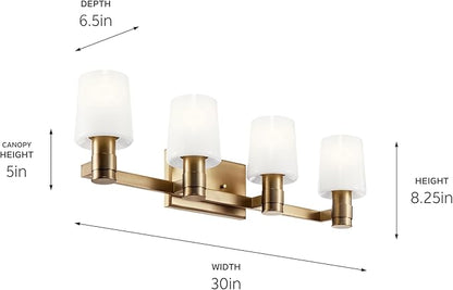 Kichler Adani 4-Light Vanity, Modern Light with Opal Glass in Champagne Bronze, Bathroom (8.25" x 30"), 55177CPZ