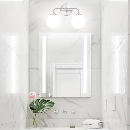 Modern Brushed Nickel 2-Lights Bathroom Vanity Lights, Bathroom Lighting Fixtures Over Mirror with Milk White Globe Glass Shade, Elagant Wall Sconces for Dressing Table Bedroom Living Room