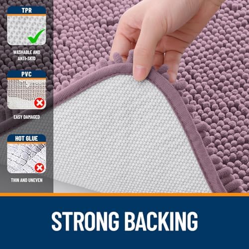 OLANLY Chenille Bathroom Rugs Mats Sets 2 Piece, 47"x20"+30"x20", Deep Plum