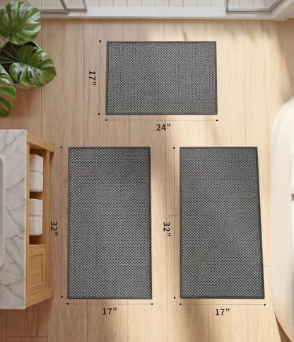 YIHOUSE Dark Grey Bathroom Rugs Sets 3 Pieces,Thin Bath Mat Quick Dry
