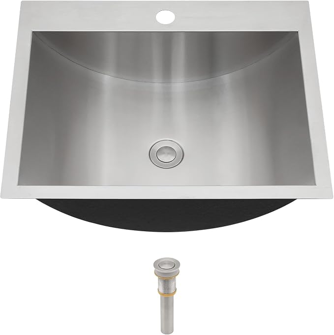 Sarlai Stainless Steel Bathroom Sink Drop in - 21"x17" Bathroom Vanity Sink Stainless Steel Rectangle Topmount Bathroom Lavatory Restroom Sinks Basin with Pop Up Drain