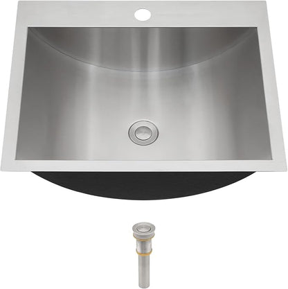 Sarlai Stainless Steel Bathroom Sink Drop in - 21"x17" Bathroom Vanity Sink Stainless Steel Rectangle Topmount Bathroom Lavatory Restroom Sinks Basin with Pop Up Drain