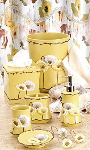 Zahari Home 4pc Poppy Fields Yellow Bathroom Accessories Set Hand Soap Dispenser, Tumbler, Tooth Brush Holder and Soap Dish Modern Contemporary Decor Complete Bathroom Sets with Shower Curtains