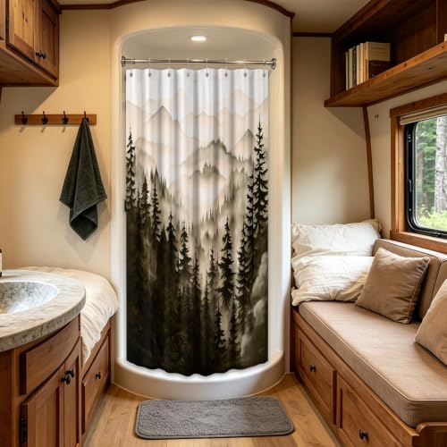 Dark Brown Forest Stall Shower Curtain, 54X72 in Narrow Small, Mountain