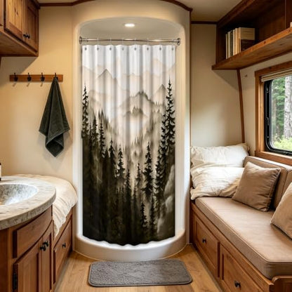 Dark Brown Forest Stall Shower Curtain, 54X72 in Narrow Small, Mountain