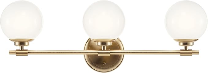 Kichler Benno 3-Light Vanity, Modern Light with Opal Glass in Champagne Bronze, for Bathroom or Powder Room (8.75" x 24.5"), 55172CPZ