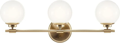 Kichler Benno 3-Light Vanity, Modern Light with Opal Glass in Champagne Bronze, for Bathroom or Powder Room (8.75" x 24.5"), 55172CPZ